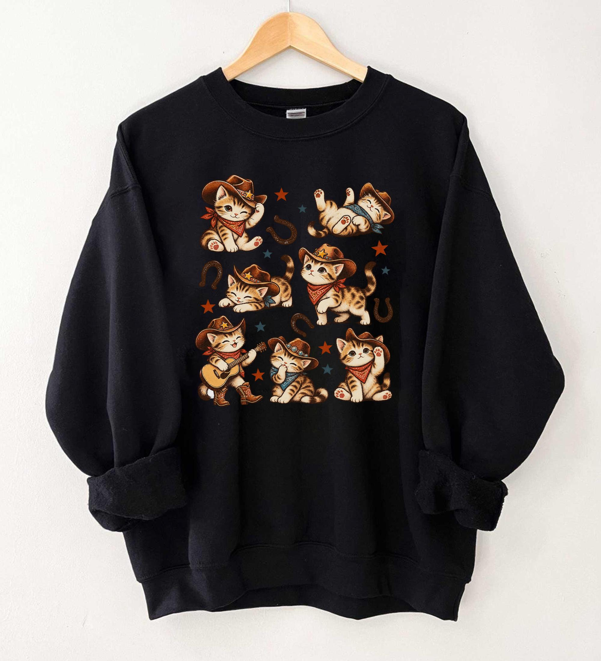 Cowboy Kittens Sweatshirt Funny Cat Western Graphic Vintage Retro Kitten Aesthetic Cute Cat Lover Gift